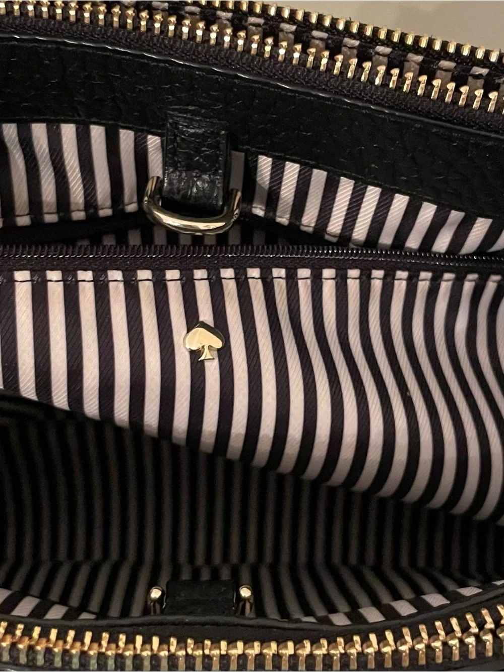 kate spade Black Pebbled Leather Satchel with Gold Accents